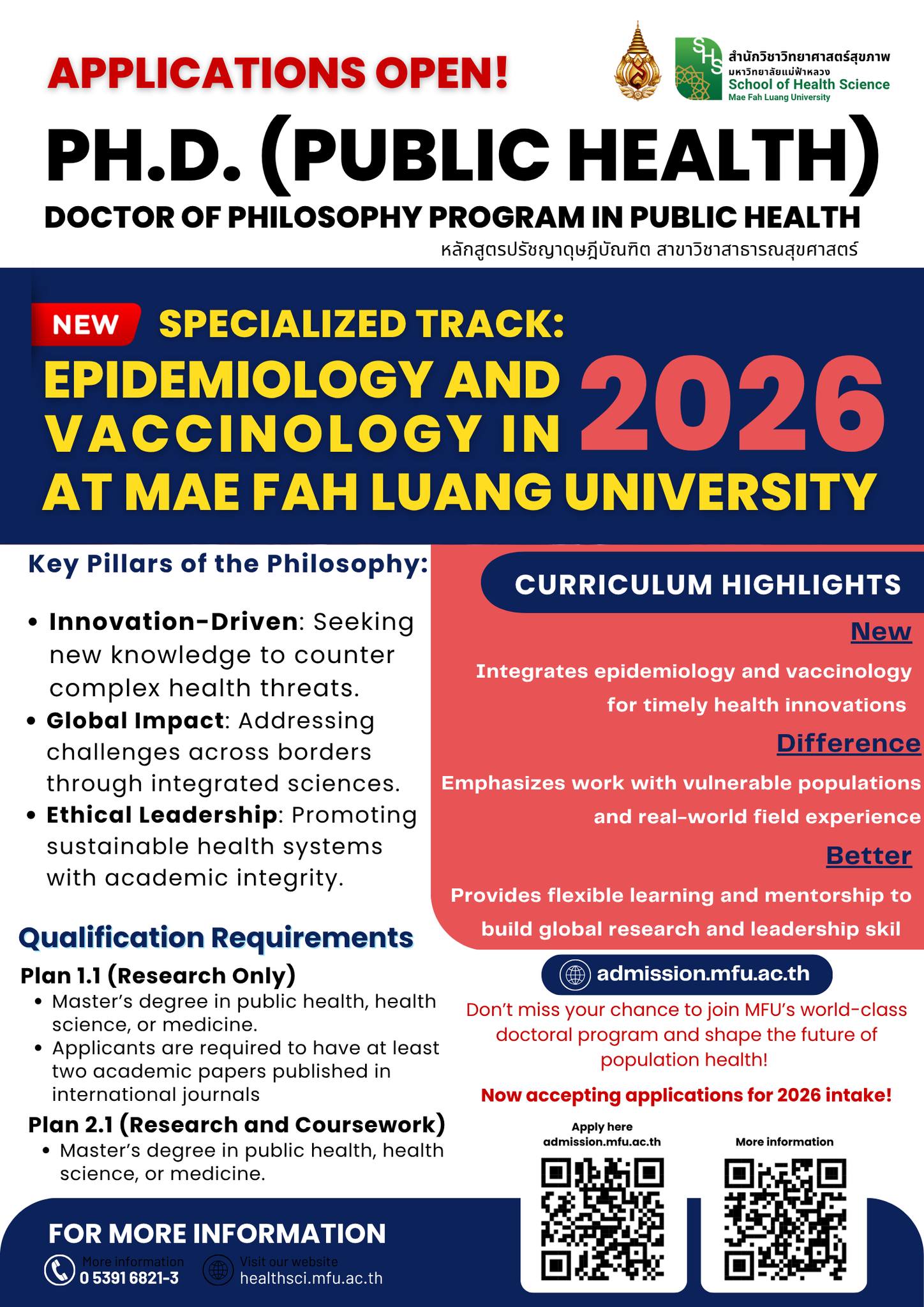 Accepting applications for the Doctor of Philosophy Program in Public Health for 2026.